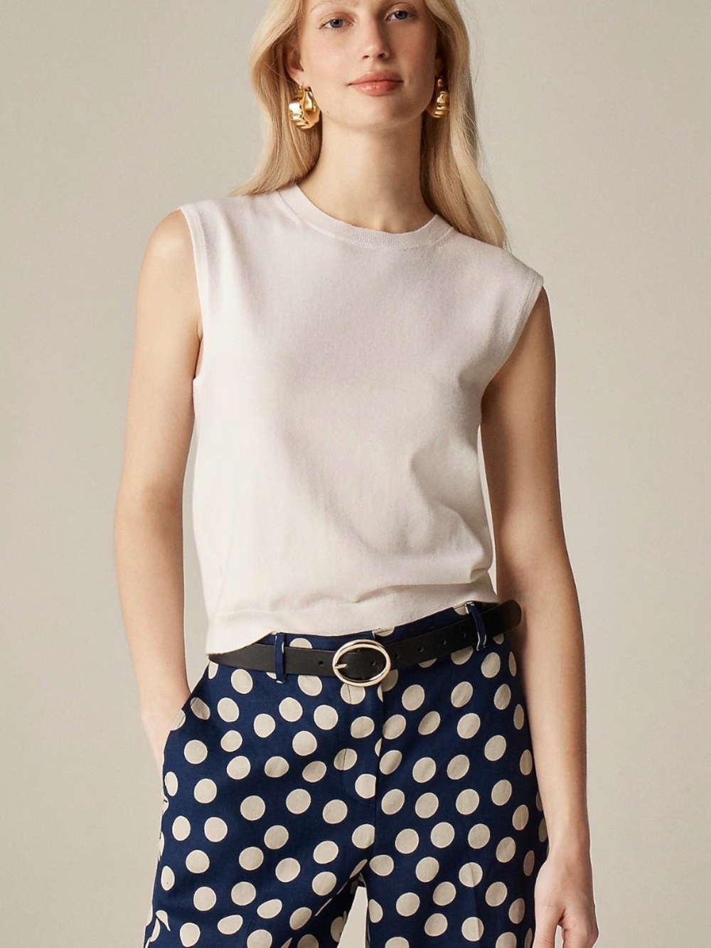 J. Crew Cream Sleeveless 82% cashmere blend featherweight crop Knit TopM NWOT